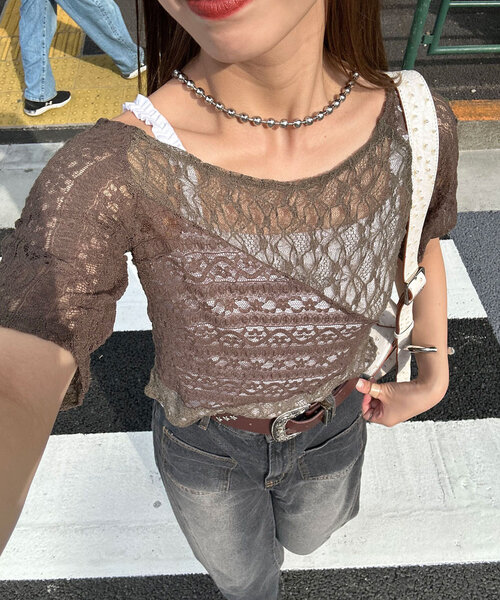 tシャツ レースパネルシアートップス レディース レースパネルシアートップス（Tシャツ/カットソー）｜CIAOPANIC