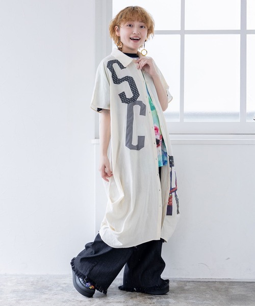 スカラー ScoLar ゆったり スタイリング柄アップリケ Tシャツワンピース セール】152604:SCRロゴアップリケシャツワンピース