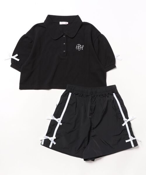 PINKHUNT(ピンクハント)の「PINKHUNT ピンクハント リボン ポロシャツセットアップ 0700K(アンサンブル・キッズ・ブラック/ベビーピンク・120cm/140cm/150cm/130cm/160cm)」の4枚目の写真