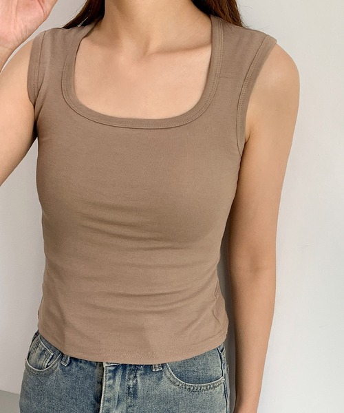 LOWO(ロワ)の「綿混ノースリーブカットソー(Tシャツ/カットソー・レディース・チャコールグレー/グレー/ブラック/ベージュ/ブラウン/ホワイト・2L/L/M)」の6枚目の写真