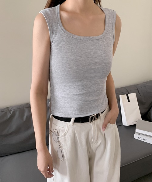 LOWO(ロワ)の「綿混ノースリーブカットソー(Tシャツ/カットソー・レディース・チャコールグレー/グレー/ブラック/ベージュ/ブラウン/ホワイト・2L/L/M)」の5枚目の写真