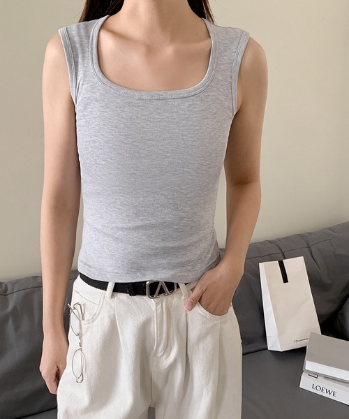 LOWO(ロワ)の「綿混ノースリーブカットソー(Tシャツ/カットソー・レディース・チャコールグレー/グレー/ブラック/ベージュ/ブラウン/ホワイト・2L/L/M)」の10枚目の写真