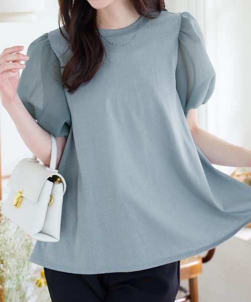 KOBE LETTUCE(コウベレタス)の「シアーパプスリーブフレアトップス(Tシャツ/カットソー・レディース・オフホワイト/ブルー/ブラック・M)」の6枚目の写真