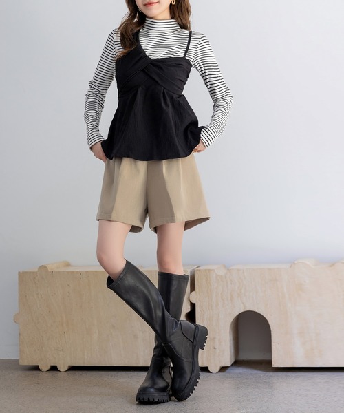 DAY CLOSET(デイ クローゼット)の「【上品に決まるダブルタック】オックス風ハイウエストスラックスショートパンツ レディース(その他パンツ・レディース・ブラック/サンドベージュ/ライトカーキ/グレー・M/S/L)」の13枚目の写真
