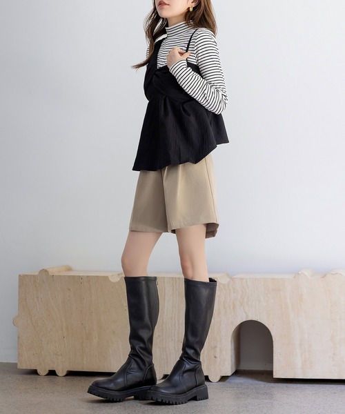 DAY CLOSET(デイ クローゼット)の「【上品に決まるダブルタック】オックス風ハイウエストスラックスショートパンツ レディース(その他パンツ・レディース・ブラック/サンドベージュ/ライトカーキ/グレー・M/S/L)」の14枚目の写真