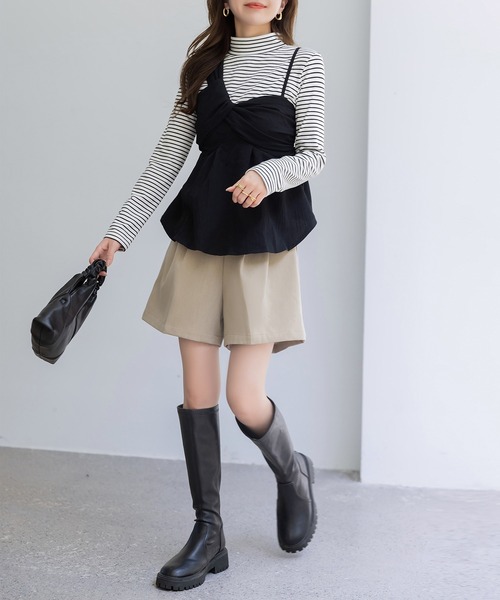 DAY CLOSET(デイ クローゼット)の「【上品に決まるダブルタック】オックス風ハイウエストスラックスショートパンツ レディース(その他パンツ・レディース・ブラック/サンドベージュ/ライトカーキ/グレー・M/S/L)」の16枚目の写真