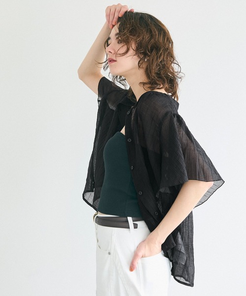 coca(coca)(コカ)の「シアーフリルブラウス(シャツ/ブラウス・レディース・ブラック/アイボリー・M/S/L)」の6枚目の写真