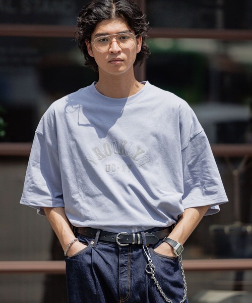 RAGEBLUE(レイジブルー)の「フロッキープリント/ミニカレッジロゴTシャツ(Tシャツ/カットソー・メンズ・ネイビー/オフホワイト/ライトブルー・MEDIUM/LARGE)」の18枚目の写真