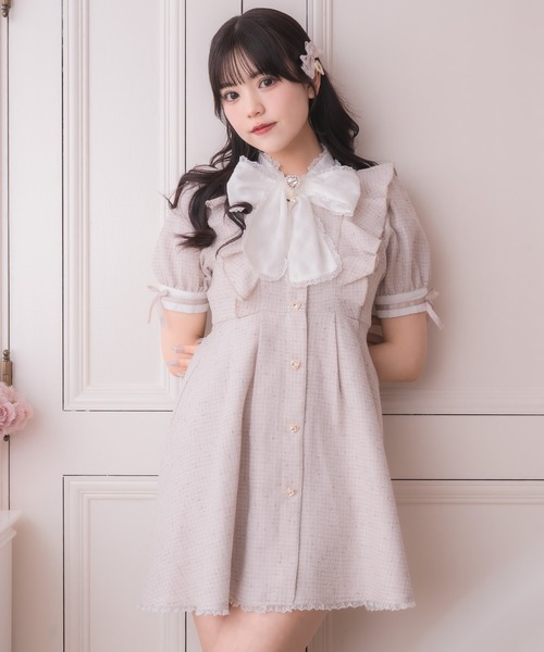 ROJITA（ロジータ）の「シアーチェックボウタイツイードワンピース（ワンピース・レディース・ミント/ピンク/ホワイト・FREE）」の16枚目の写真
