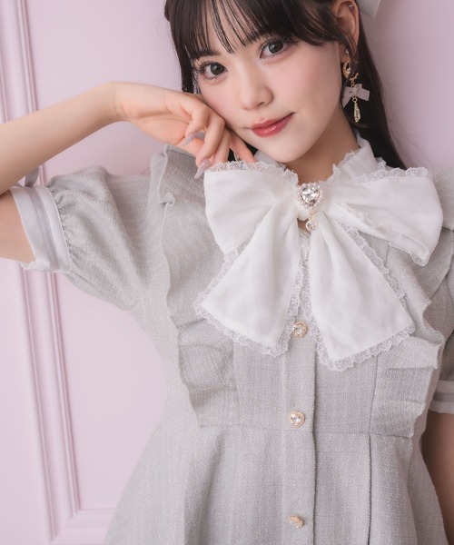 ROJITA（ロジータ）の「シアーチェックボウタイツイードワンピース（ワンピース・レディース・ミント/ピンク/ホワイト・FREE）」の12枚目の写真