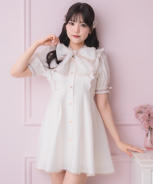 ROJITA（ロジータ）の「シアーチェックボウタイツイードワンピース（ワンピース・レディース・ミント/ピンク/ホワイト・FREE）」の7枚目の写真