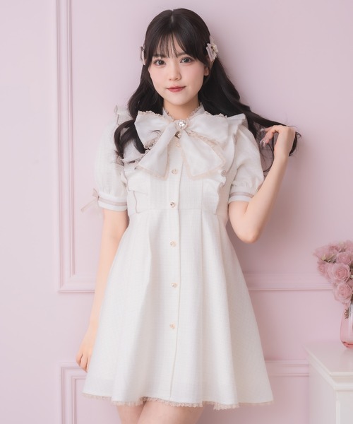 ROJITA（ロジータ）の「シアーチェックボウタイツイードワンピース（ワンピース・レディース・ミント/ピンク/ホワイト・FREE）」の8枚目の写真