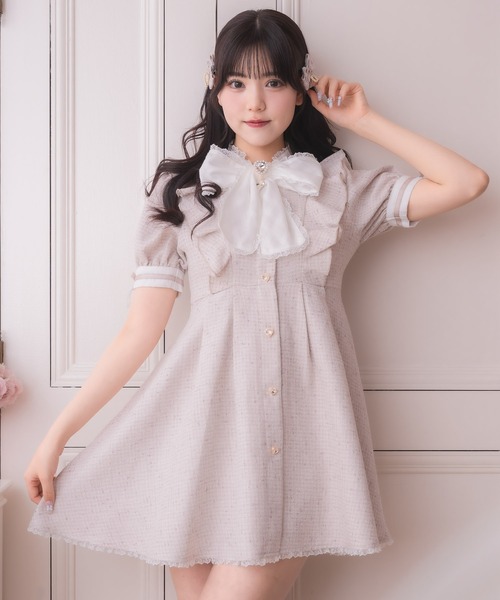 ROJITA（ロジータ）の「シアーチェックボウタイツイードワンピース（ワンピース・レディース・ミント/ピンク/ホワイト・FREE）」の17枚目の写真