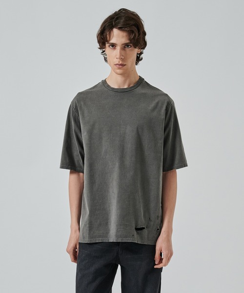 markaware(マーカウェア)の「CREW NECK DAMAGED TEE(Tシャツ/カットソー・メンズ・ダークグレー・1/2)」の1枚目の写真