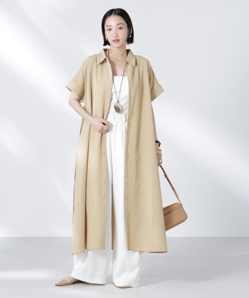 NANO universe（ナノユニバース）の「サッカードルマンスリーブシャツワンピース（シャツワンピース・レディース・ブラック/ブルー/ベージュ・FREE）」の3枚目の写真