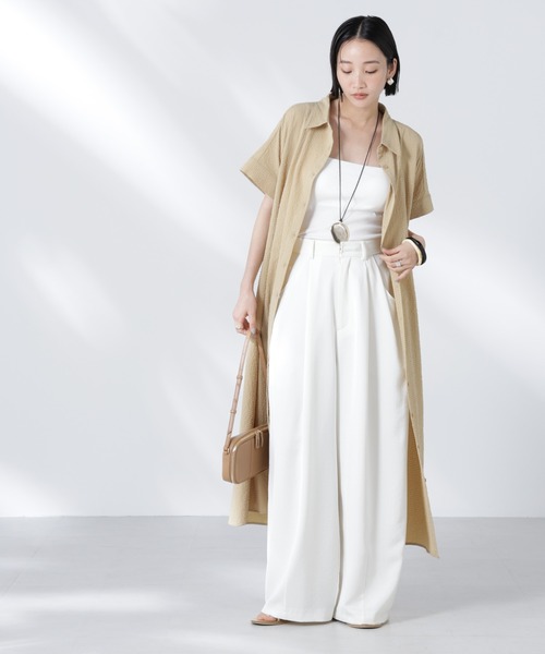 NANO universe（ナノユニバース）の「サッカードルマンスリーブシャツワンピース（シャツワンピース・レディース・ブラック/ブルー/ベージュ・FREE）」の6枚目の写真