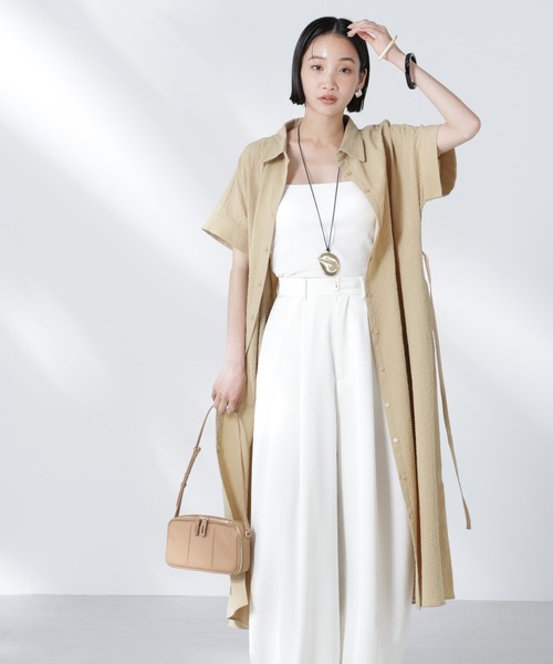 NANO universe（ナノユニバース）の「サッカードルマンスリーブシャツワンピース（シャツワンピース・レディース・ブラック/ブルー/ベージュ・FREE）」の7枚目の写真