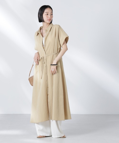 NANO universe（ナノユニバース）の「サッカードルマンスリーブシャツワンピース（シャツワンピース・レディース・ブラック/ブルー/ベージュ・FREE）」の8枚目の写真