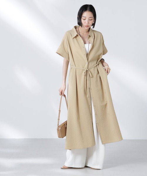 NANO universe（ナノユニバース）の「サッカードルマンスリーブシャツワンピース（シャツワンピース・レディース・ブラック/ブルー/ベージュ・FREE）」の10枚目の写真