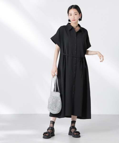 NANO universe（ナノユニバース）の「サッカードルマンスリーブシャツワンピース（シャツワンピース・レディース・ブラック/ブルー/ベージュ・FREE）」の12枚目の写真