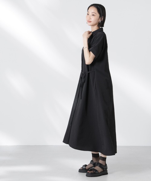 ナノユニバース（NANO universe）/リボンスリーブサッカーシャツワンピース セール】サッカードルマンスリーブシャツワンピース（シャツワンピース