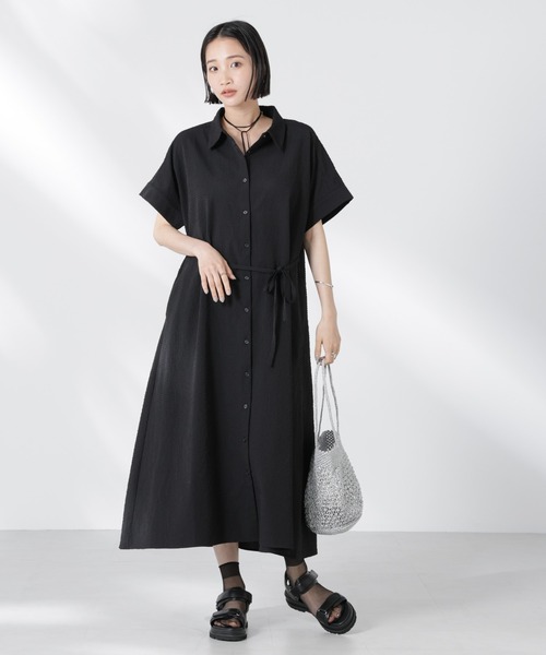 NANO universe（ナノユニバース）の「サッカードルマンスリーブシャツワンピース（シャツワンピース・レディース・ブラック/ブルー/ベージュ・FREE）」の16枚目の写真