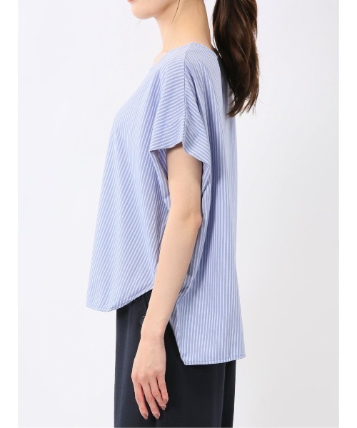 m.f.editorial（エムエフエディトリアル）の「【フレンチスリーブ】m.f.エディトリアル レディース ストライプ クルーネック プルオーバー（Tシャツ/カットソー・レディース・ベージュ/ブルー・MEDIUM/LARGE）」の20枚目の写真