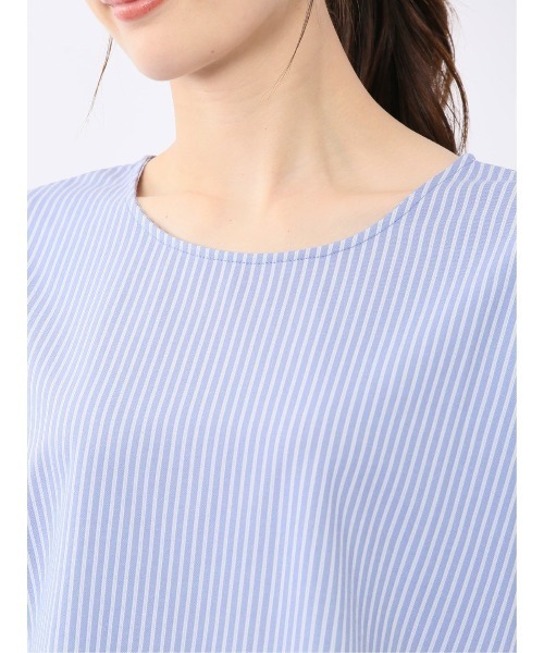 m.f.editorial（エムエフエディトリアル）の「【フレンチスリーブ】m.f.エディトリアル レディース ストライプ クルーネック プルオーバー（Tシャツ/カットソー・レディース・ベージュ/ブルー・MEDIUM/LARGE）」の22枚目の写真