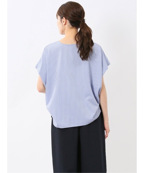 m.f.editorial（エムエフエディトリアル）の「【フレンチスリーブ】m.f.エディトリアル レディース ストライプ クルーネック プルオーバー（Tシャツ/カットソー・レディース・ベージュ/ブルー・MEDIUM/LARGE）」の4枚目の写真