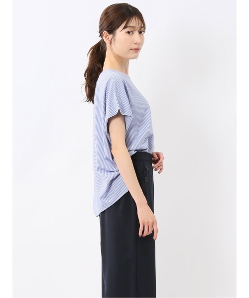 m.f.editorial（エムエフエディトリアル）の「【フレンチスリーブ】m.f.エディトリアル レディース ストライプ クルーネック プルオーバー（Tシャツ/カットソー・レディース・ベージュ/ブルー・MEDIUM/LARGE）」の5枚目の写真