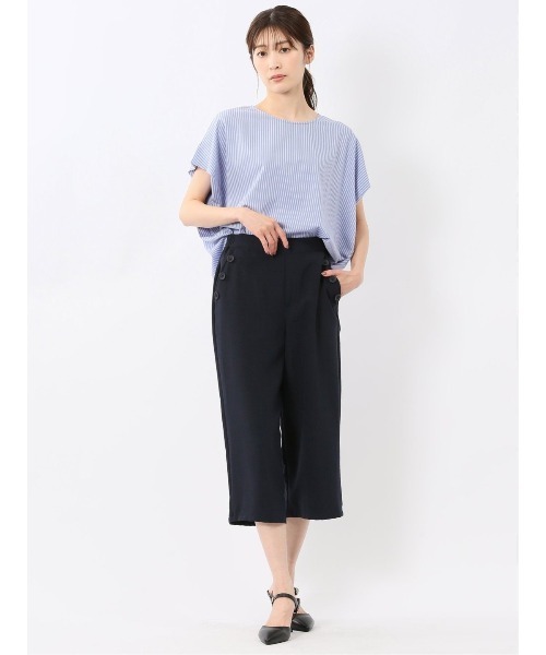 m.f.editorial（エムエフエディトリアル）の「【フレンチスリーブ】m.f.エディトリアル レディース ストライプ クルーネック プルオーバー（Tシャツ/カットソー・レディース・ベージュ/ブルー・MEDIUM/LARGE）」の6枚目の写真