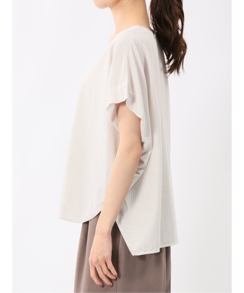 m.f.editorial（エムエフエディトリアル）の「【フレンチスリーブ】m.f.エディトリアル レディース ストライプ クルーネック プルオーバー（Tシャツ/カットソー・レディース・ベージュ/ブルー・MEDIUM/LARGE）」の9枚目の写真