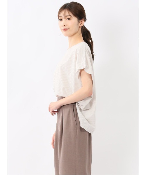 m.f.editorial（エムエフエディトリアル）の「【フレンチスリーブ】m.f.エディトリアル レディース ストライプ クルーネック プルオーバー（Tシャツ/カットソー・レディース・ベージュ/ブルー・MEDIUM/LARGE）」の14枚目の写真