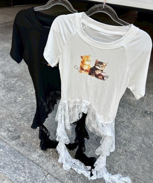 ipugo（イプゴ）の「ipugo/イプゴ キャットプリント レースクロップドTEE Tシャツ 秋物 秋服 2026年秋冬（Tシャツ/カットソー・レディース・ホワイト/ブラック・FREE）」の17枚目の写真