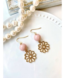 【MUURABBTI】くすみピンクとお花のピアス(MA)