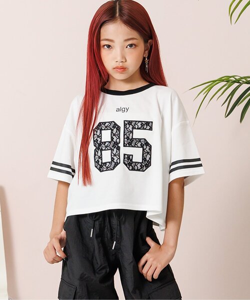 algy(アルジー)の「レースロゴT(Tシャツ/カットソー・キッズ・レッド/ブラック/オフホワイト・XX-SMALL/X-SMALL/MEDIUM/SMALL)」の1枚目の写真