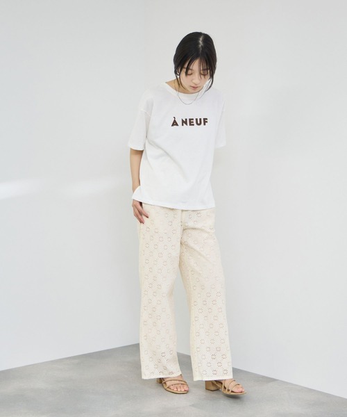Mac-House(マックハウス)の「Idnes クロシェ編み シアーレースパンツ ウエストゴム リラックスイージーパンツ(その他パンツ・レディース・アイボリー/ブラック・M/L)」の13枚目の写真