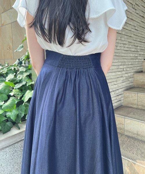 an another angelus（アンアナザーアンジェラス）の「ハイウエストスカラップデニムライクフレアースカート/fint フィント（デニムスカート・レディース・ブラック/インディゴブルー・1/2）」の12枚目の写真