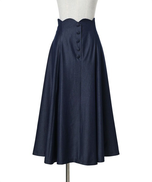 an another angelus（アンアナザーアンジェラス）の「ハイウエストスカラップデニムライクフレアースカート/fint フィント（デニムスカート・レディース・ブラック/インディゴブルー・1/2）」の20枚目の写真