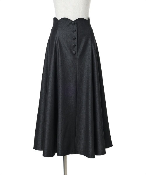 an another angelus（アンアナザーアンジェラス）の「ハイウエストスカラップデニムライクフレアースカート/fint フィント（デニムスカート・レディース・ブラック/インディゴブルー・1/2）」の21枚目の写真