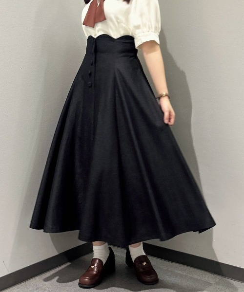❀Fint♡美品 スカラップ ハイウエストフレアースカート 完売品 ハイウエストスカラップデニムライクフレアースカート/fint フィント