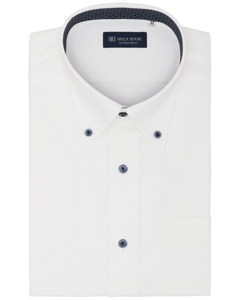 TOKYO SHIRTS(トウキョウシャツ)の「形態安定ノンアイロン ボタンダウン 半袖ストレッチビジネスワイシャツ(ビジネスシャツ・メンズ・ホワイト・首回り43cm/首回り42cm/首回り41cm/首回り39cm/首回り37cm)」の1枚目の写真
