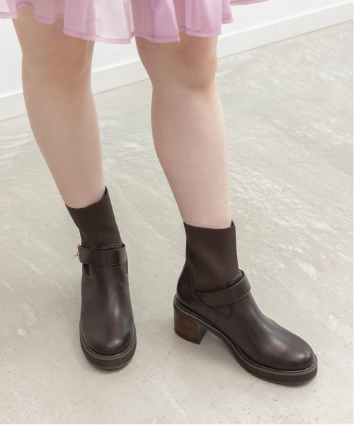 RANDA(ランダ)の「レザーライクニットドッキングブーツ(ブーツ・レディース・ブラック/ダークブラウン・L/S/M/LL)」の17枚目の写真