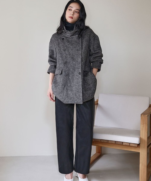 ELFRANK(エルフランク)の「【ウール70%】スタンドカラーコート ウールコート 冬 ミドル丈 ハーフコート(ステンカラーコート・レディース・グレー/ブラック/ベージュ・FREE)」の4枚目の写真
