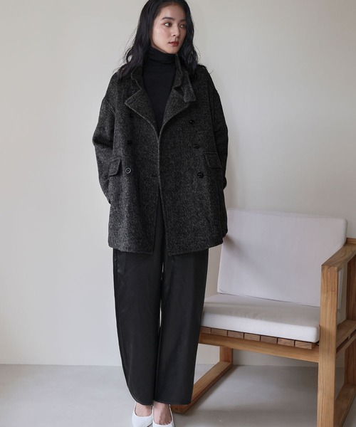 ELFRANK(エルフランク)の「【ウール70%】スタンドカラーコート ウールコート 冬 ミドル丈 ハーフコート(ステンカラーコート・レディース・グレー/ブラック/ベージュ・FREE)」の12枚目の写真