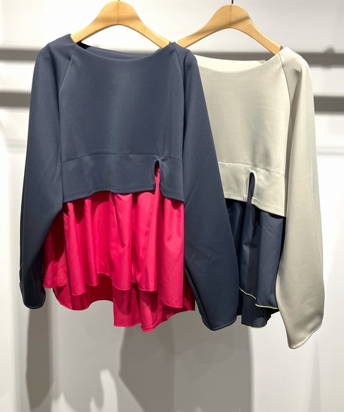 Q（キュー）の「ペプラムドッキングプルオーバー（Tシャツ/カットソー・レディース・チャコールグレー/ベージュ・MEDIUM）」の3枚目の写真