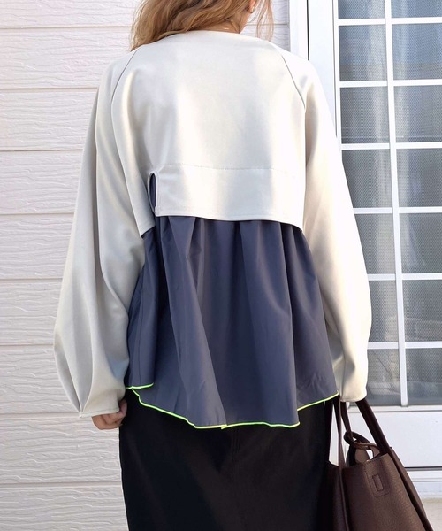 Q（キュー）の「ペプラムドッキングプルオーバー（Tシャツ/カットソー・レディース・チャコールグレー/ベージュ・MEDIUM）」の15枚目の写真