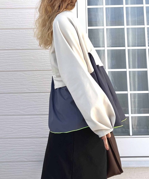 Q（キュー）の「ペプラムドッキングプルオーバー（Tシャツ/カットソー・レディース・チャコールグレー/ベージュ・MEDIUM）」の14枚目の写真