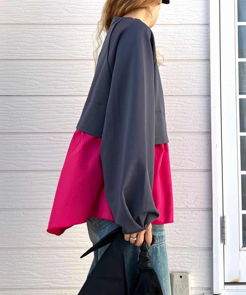 Q（キュー）の「ペプラムドッキングプルオーバー（Tシャツ/カットソー・レディース・チャコールグレー/ベージュ・MEDIUM）」の17枚目の写真