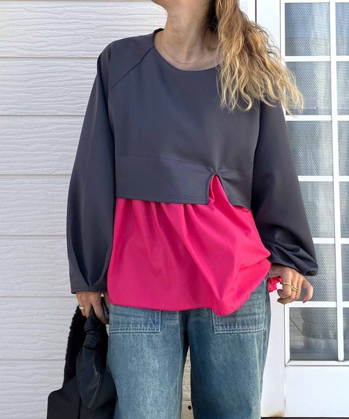 Q（キュー）の「ペプラムドッキングプルオーバー（Tシャツ/カットソー・レディース・チャコールグレー/ベージュ・MEDIUM）」の16枚目の写真